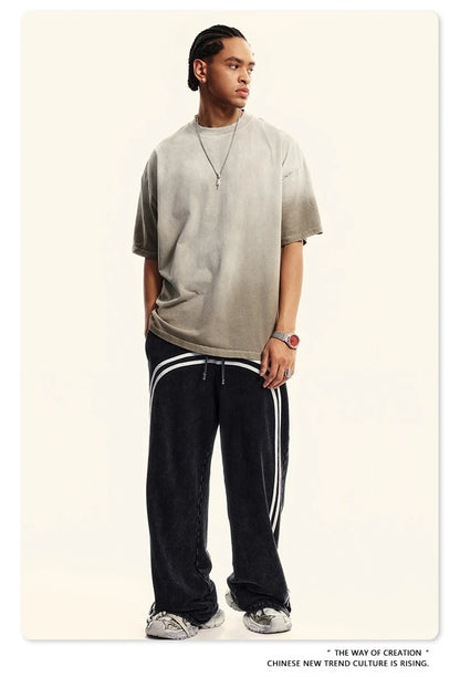 ZODF 2024 Summer Men Washed Gradient T-Shirts Unisex Women Distressed 250gsm Cotton T Shirt Brand Tees Streetwears HY0814