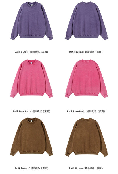 ZODF Retro Autumn Men Batik Washed Cotton Sweatshirts Unisex Loose 420gsm Terry O Neck Pullovers Streetwears HY0665