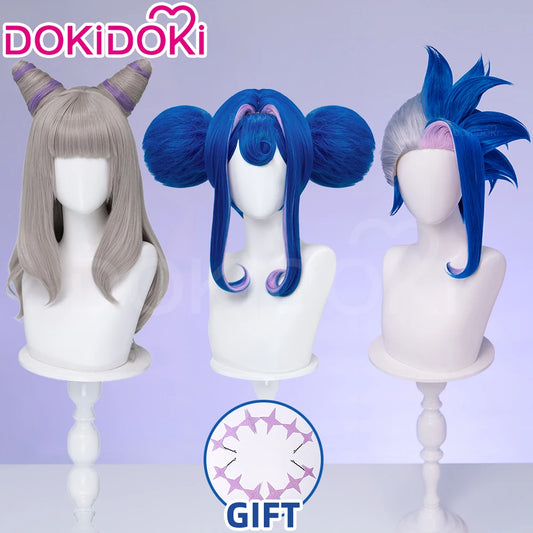 IN STOCK Guinevere Olivia Wig Anime Cosplay DokiDoki Blue Hair Knights Cosplay Double Buns Hight Heat Resistant Free Wig Cap