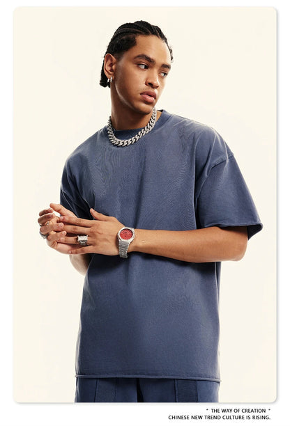 ZODF Retro 2024 Summer Men Washed Cotton T-Shirts  Unisex Women 310gsm Distressed Hem Loose Edge T Shirt Brand Tees HY0808