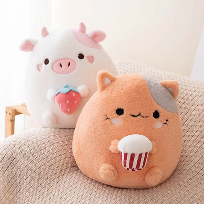 ZU New Arrival Kawaii Stuffed Animal Strawberry Cow Popcorn Cat Plushies Doll Huggable Fat Big Hug Pillow Sofa Bed Decor Cushion