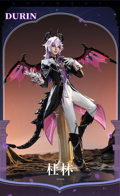 Genshin Impact Durin Cosplay Costume Wig Uniform Outfit Headwear Metal Props Halloween Party for Women Men Carnival Role Play