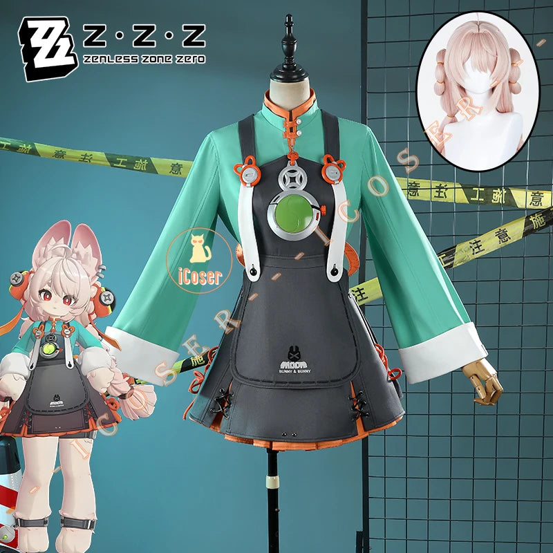 Zenless Zone Zero Zhao Cosplay Costume Dress Uniform Headwear Tail Earrings Rabbit Ear Halloween Party for Women Girls Role Play