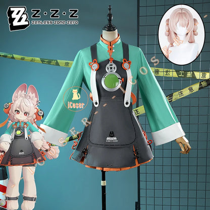 Zenless Zone Zero Zhao Cosplay Costume Dress Uniform Headwear Tail Earrings Rabbit Ear Halloween Party for Women Girls Role Play