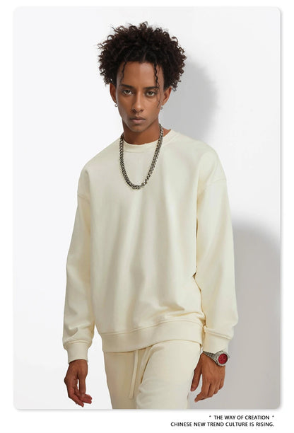 ZODF Fashion Autumn Men Solid 360gsm Sweatshirt Unisex Solid Loose Sport O Neck Pullovers Brand Clothes HY0938