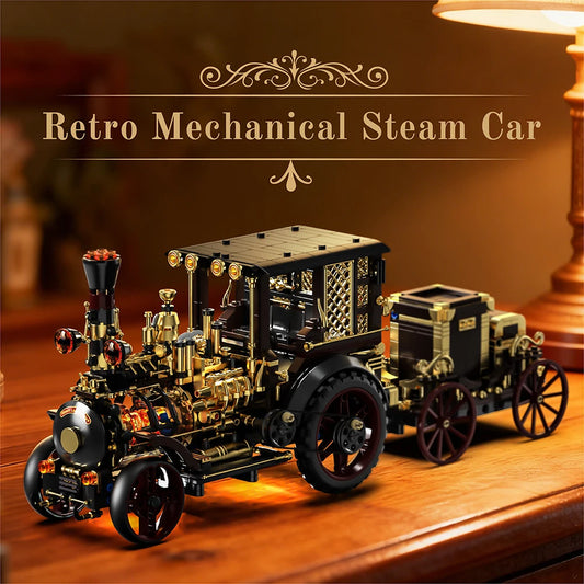 NEW Arrival Retro Mechanical Steam Car Vintage Classic Model Office Desktop Home Decor Toys for Children Birthday Gifts Lights