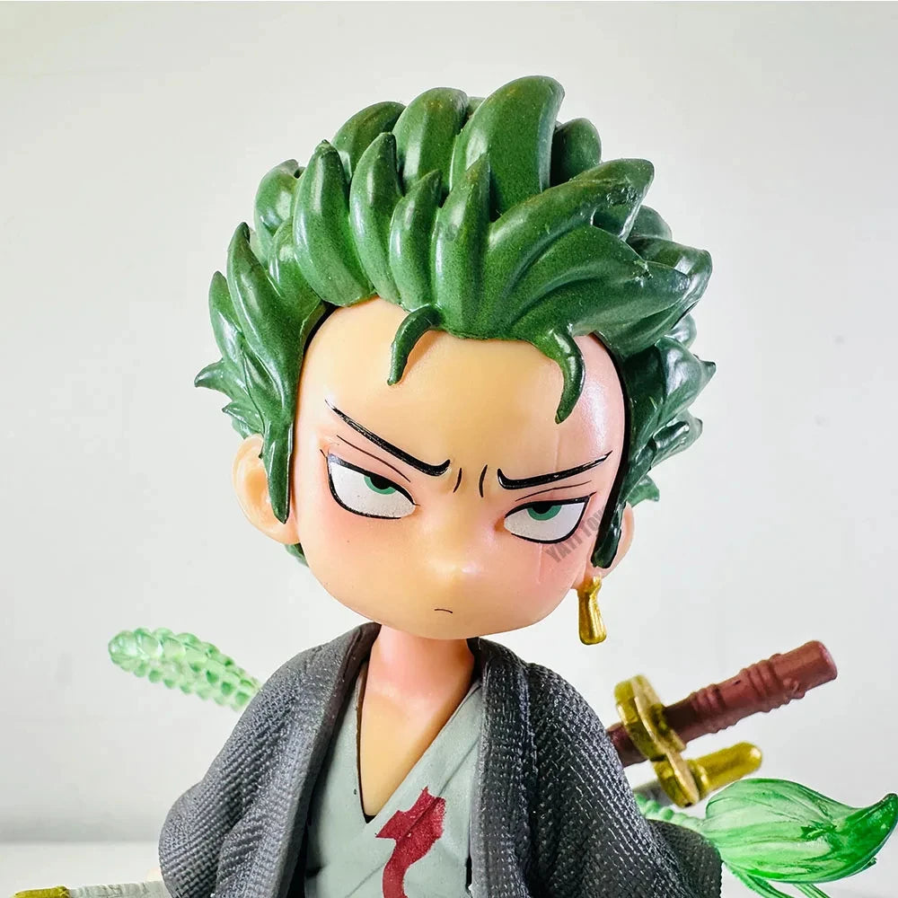 New One Piece Anime Figure Q-version Roronoa Zoro Model Ornaments Action Figures Collection Model Doll Toy Kid Gift