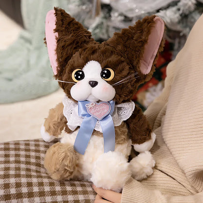 Cartoon Devon Rex cat Plushies Soft Doll Cute White Black Cat with Bowknot Decor Stuffed Toy Sweet Lady Style Kitten For Girl