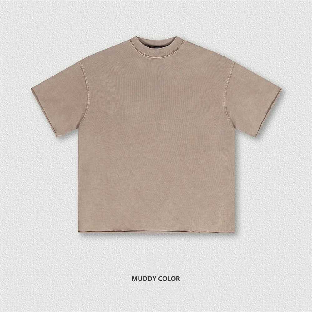 ZODF Retro 2024 Summer Men Washed Cotton T-Shirts  Unisex Women 310gsm Distressed Hem Loose Edge T Shirt Brand Tees HY0808