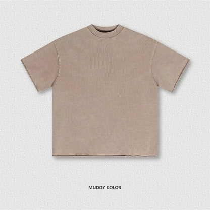 ZODF Retro 2024 Summer Men Washed Cotton T-Shirts  Unisex Women 310gsm Distressed Hem Loose Edge T Shirt Brand Tees HY0808