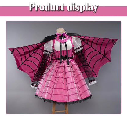 IN STOCK UWOWO Draculauraa Cosplay Costume Pink Suit Vampiree Female Little Devil Cosplay With Cape Hat Halloween Costumes Top