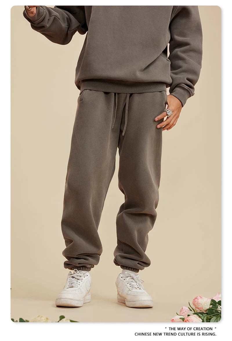 ZODF 2025 Autumn Winter Men’s Washed Fleece Sweatpants 355gsm Loose Retro Joggers Streetwear HY0653