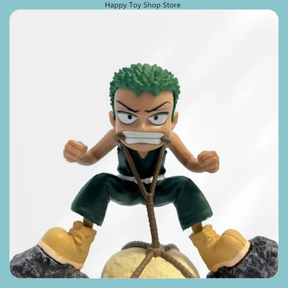 9.5cm One Piece Roronoa Zoro Childhood Training Scene PVC Sculpture Desktop Model Statue