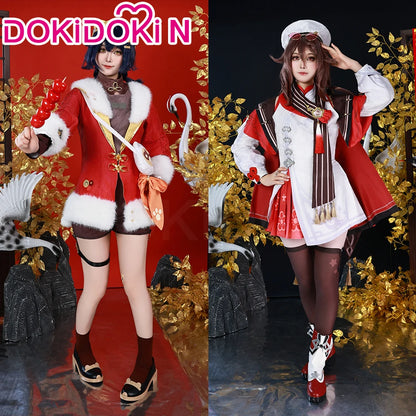 IN STOCK Xiangling Cosplay Costume Game Genshin Impact【XS-3XL】DokiDoki-N New Skin Cherries Snow-Laden Plus Size