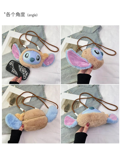 New Disney Stitch Cartoon Plush Backpack Cute Winter Gift For Girls Stuffed Animal Toy Plushie Bag Kids Carry-On Satchel