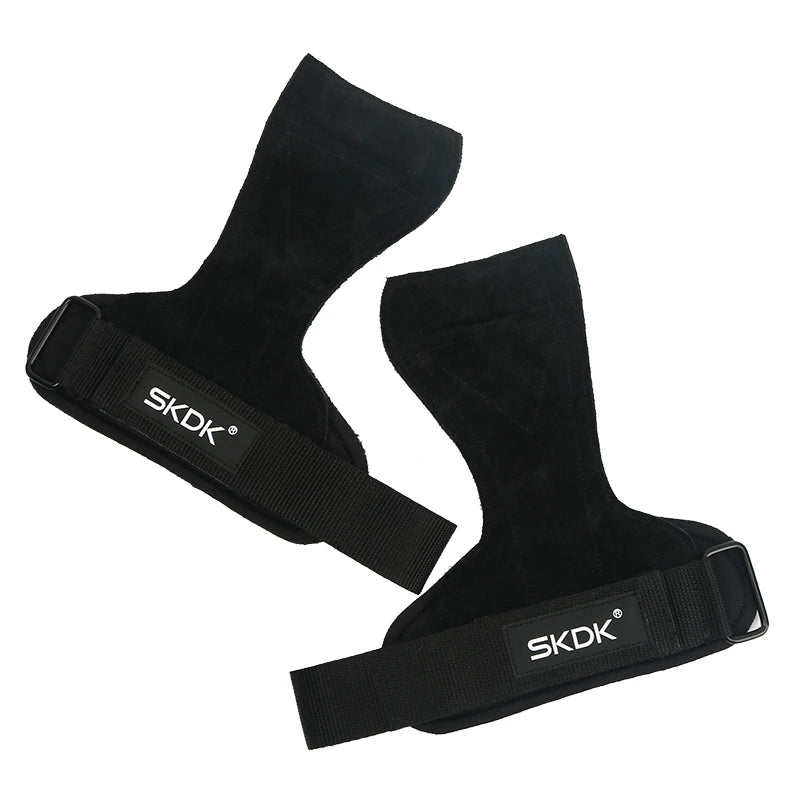 SKDK Gym Grips Cowhide Palm Guards Weightlifting Gymnastics Workout Gloves Fitness Training Equipment - black