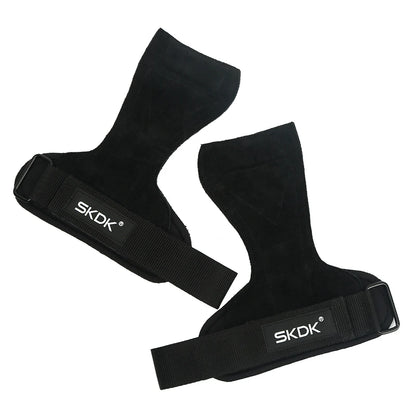 SKDK Gym Grips Cowhide Palm Guards Weightlifting Gymnastics Workout Gloves Fitness Training Equipment - black