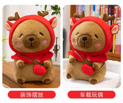 Plush Reindeer Capybara Transforming Stuffed Animal Cute Deer Cavy Doll for Kids Birthday Xmas Gift Soft Toy Bear