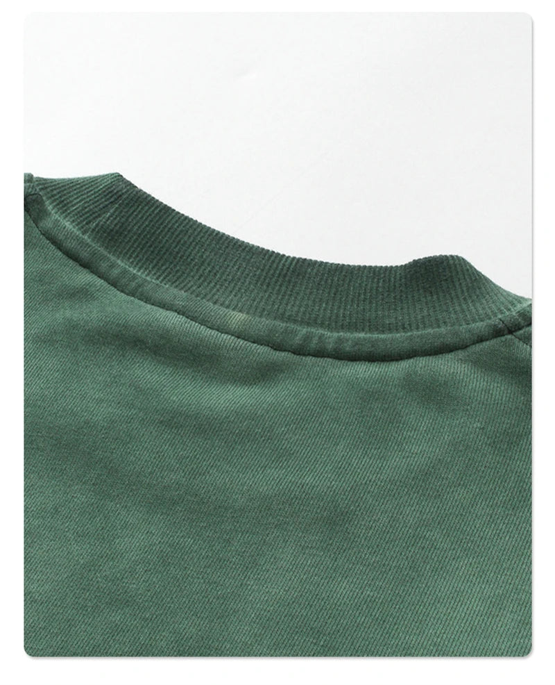 ZODF 2024 Autumn Men's Washed Sweatshirt Unisex Women Retro Solid 430gsm Terry Cotton O Neck Pullovers Coat HY0880