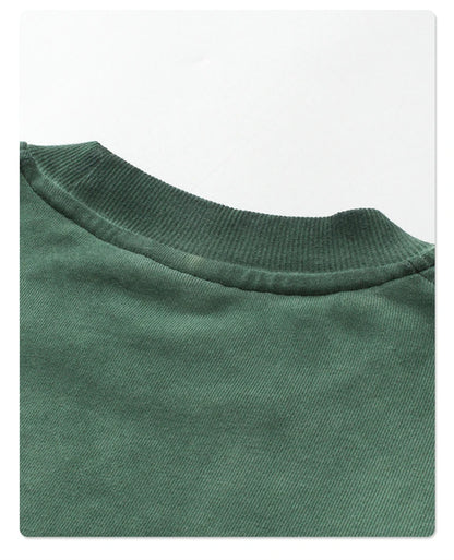 ZODF 2024 Autumn Men's Washed Sweatshirt Unisex Women Retro Solid 430gsm Terry Cotton O Neck Pullovers Coat HY0880