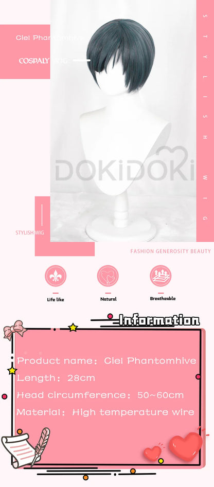 IN STOCK Ciel Phantomhive Wig Anime DokiDoki Ciel Cosplay Wig Men Halloween Short Hair Free Wig Cap