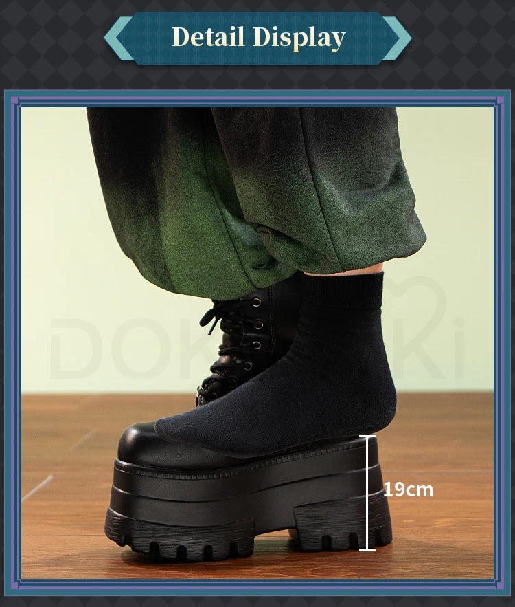 IN STOCK Men Women Cosplay Props 19cm Heightening Shoes DokiDoki Men Daily Black White 15cm Leather Shoes Halloween Cosplay