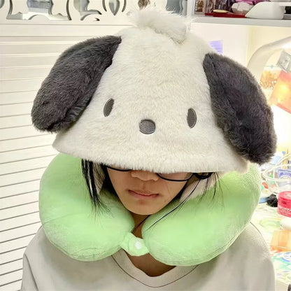 Sanrio Lovely U-shaped Hooded Neck Pillow Pochacco Kuromi My Melody Cinnamoroll Travel Blackout Pillow With Hat Portable Girl