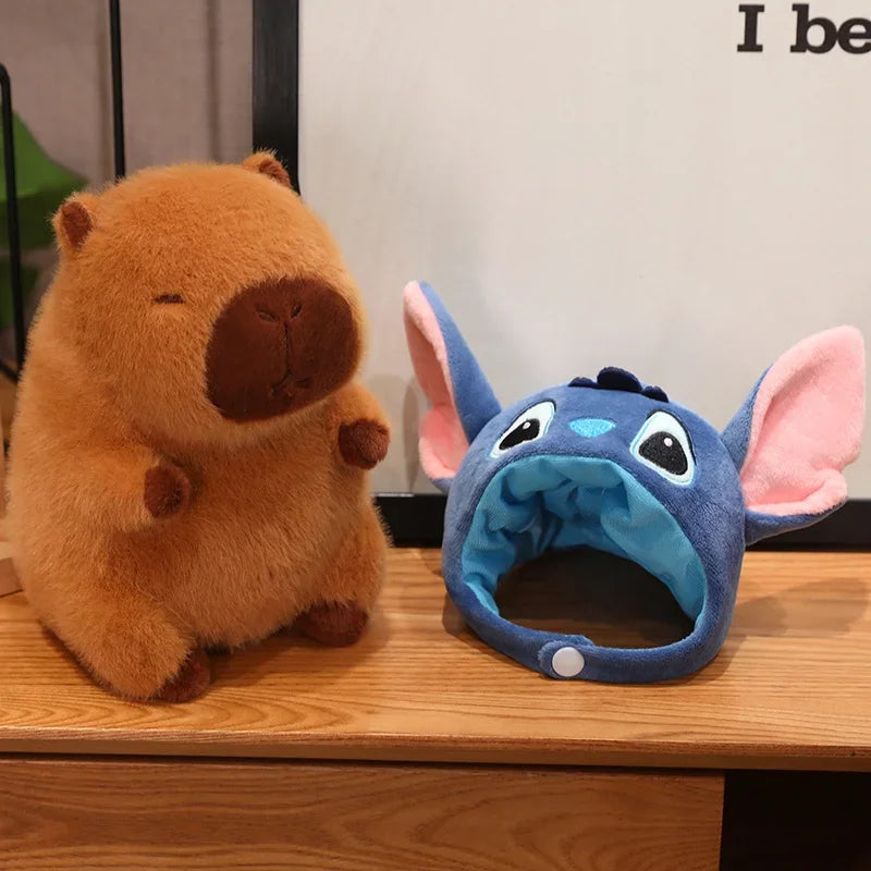 Capybara Soft Doll Cute Stuffed Capibara Anime With Pikachu Stitch Kuromi Hat Toy Kawaii Plushie Xmas Gift for Girl Friend