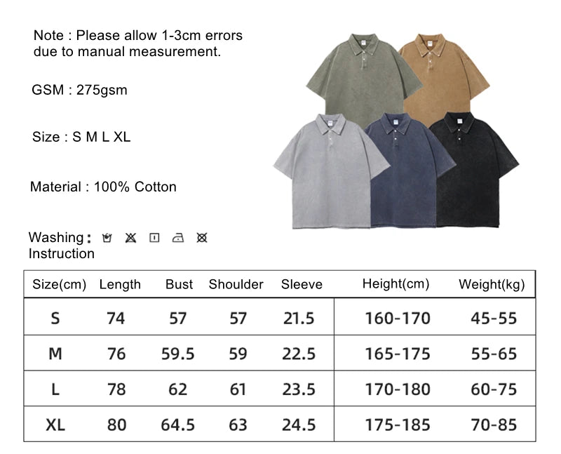 ZODF Summer Men Batik Washed 275gsm Cotton T Shirt Unisex Retro Turn Down Collar Short Sleeve T-shirts Tees HY0533