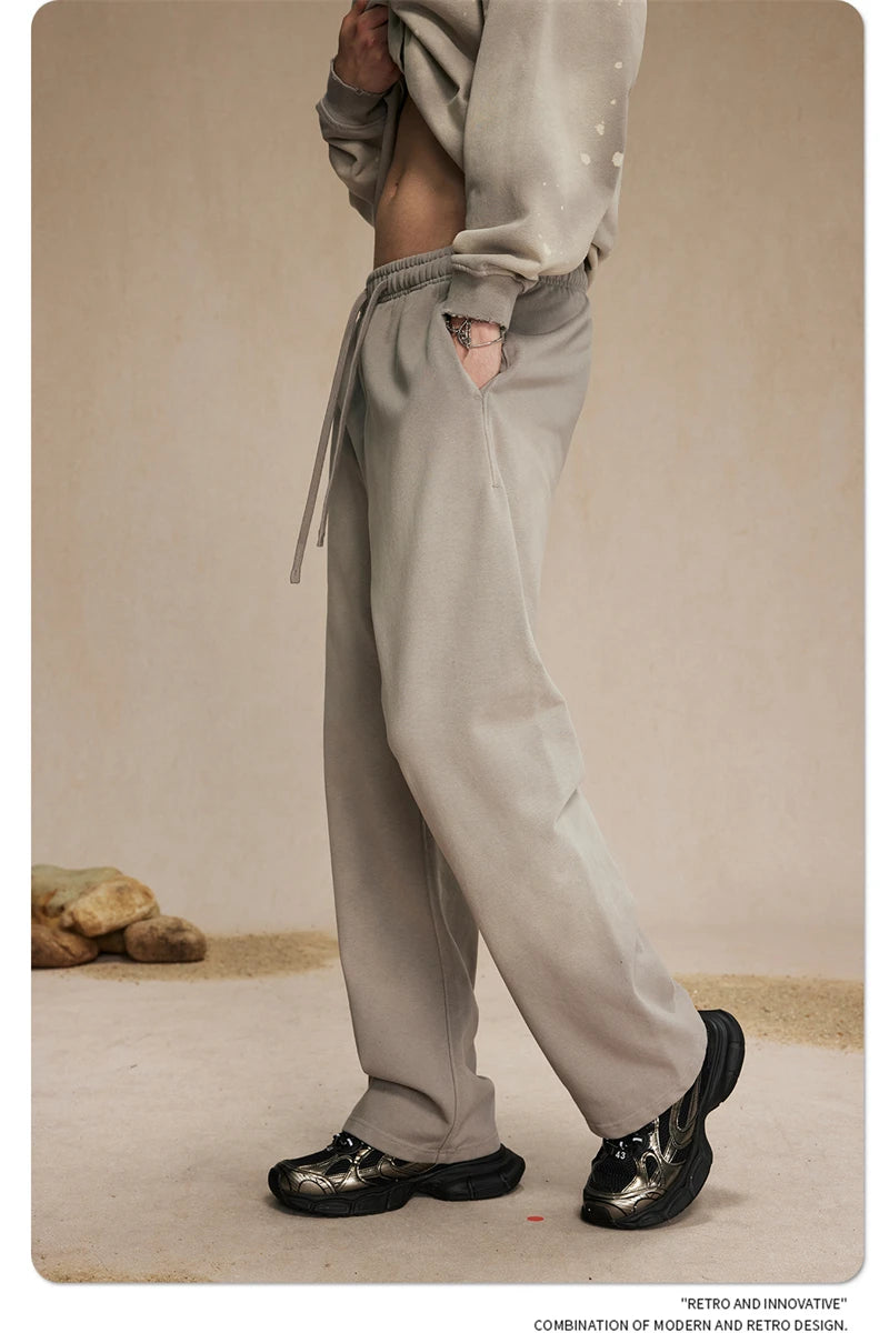 ZODF Retro Autumn Men's Washed Pants Retro Unisex Heavy Weight 450gsm Sports Knitted Straight Trouser Brand Clothes HY0916