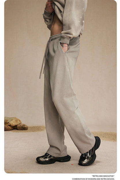 ZODF Retro Autumn Men's Washed Pants Retro Unisex Heavy Weight 450gsm Sports Knitted Straight Trouser Brand Clothes HY0916