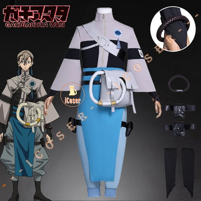 Anime Gachiakuta Zanka Nijiku Cosplay Costume Wig Uniform Earrings Akuta Cleaners Halloween Party for Women Men Carnival Props