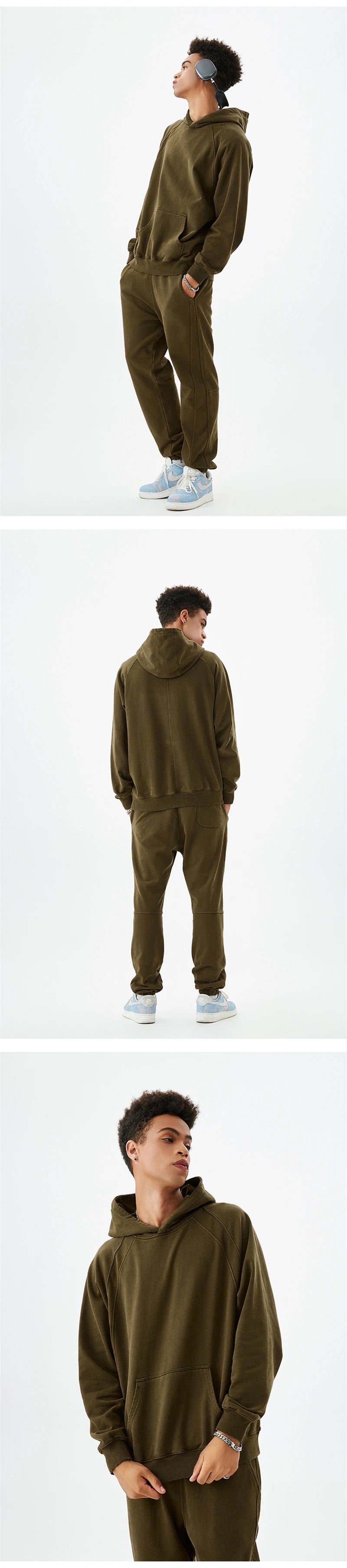 ZODF New Autumn Winter Batik Washed Cotton Sweatpants For Men Unisex Distressed Patchwork Loose 420gsm Sport Jogger Pants HY0724