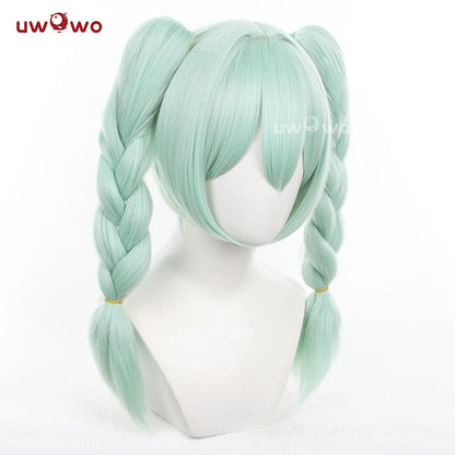 UWOWO V Singerr Mikku Cute Bunny Women Cosplay Wig With Ponytails Light Green Hair 45CM