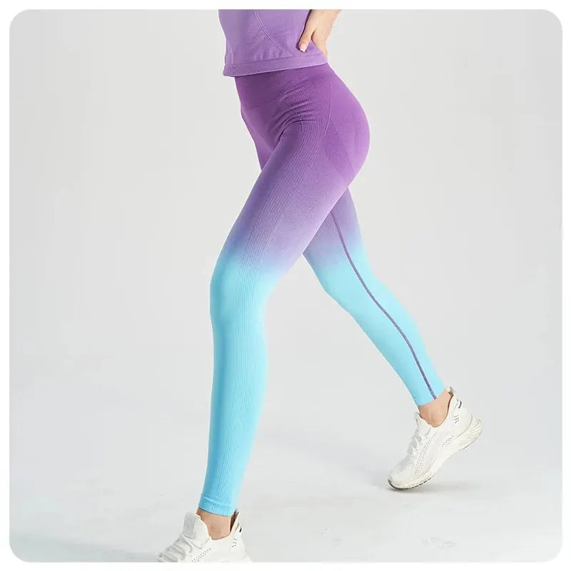 Gradient High-Waisted Hip Lifting Fitness Pants for Women Quick-Drying Tight Fitting Long Running Sports Leggings
