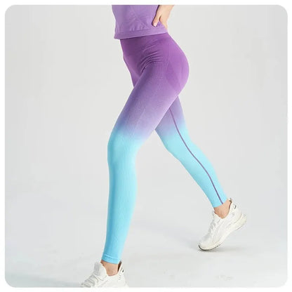 Gradient High-Waisted Hip Lifting Fitness Pants for Women Quick-Drying Tight Fitting Long Running Sports Leggings