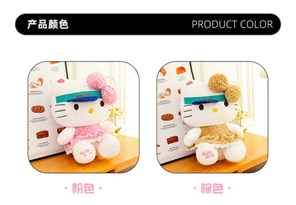 New Sanrio Plush Leopard Print Baseball Cap KT Cat Hello Kitty Stuffed Animal Kitten Pillow Doll for Kids Birthday Xmas Gift For