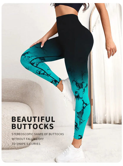 Women’s Seamless High Waist Push-Up Yoga Leggings Scrunch Tie-Dye Sports Fitness Running Joggings - black / S
