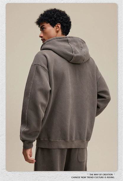 ZODF Retro 2025 Autumn Winter Unisex Zipper Fleece Hoodie 400gsm Washed Batik Warm Hooded Coat HY1084