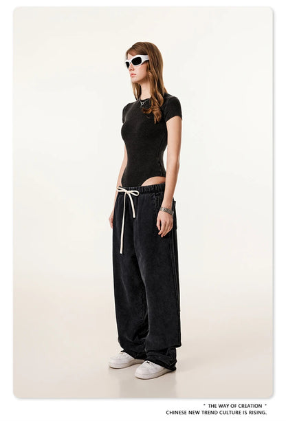 ZODF Hotsweet 2025 Women Washed Short Sleeve Bodysuits Sexy Girls Female 275gsm Slim Fit Distressed TEE Brand Tops HY1058