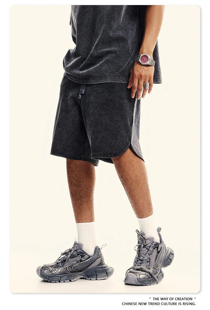 ZODF New 2024 Men Washed Plush Cotton Shorts Unisex Couple Loose 358gsm Distressed Comfortable Short Pants Streetwears HY0807