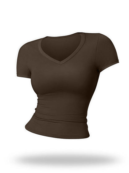 Women’s Gym Running Short Sleeve T-Shirt with Integrated Fitness Bra Yoga Sportswear Vest Top