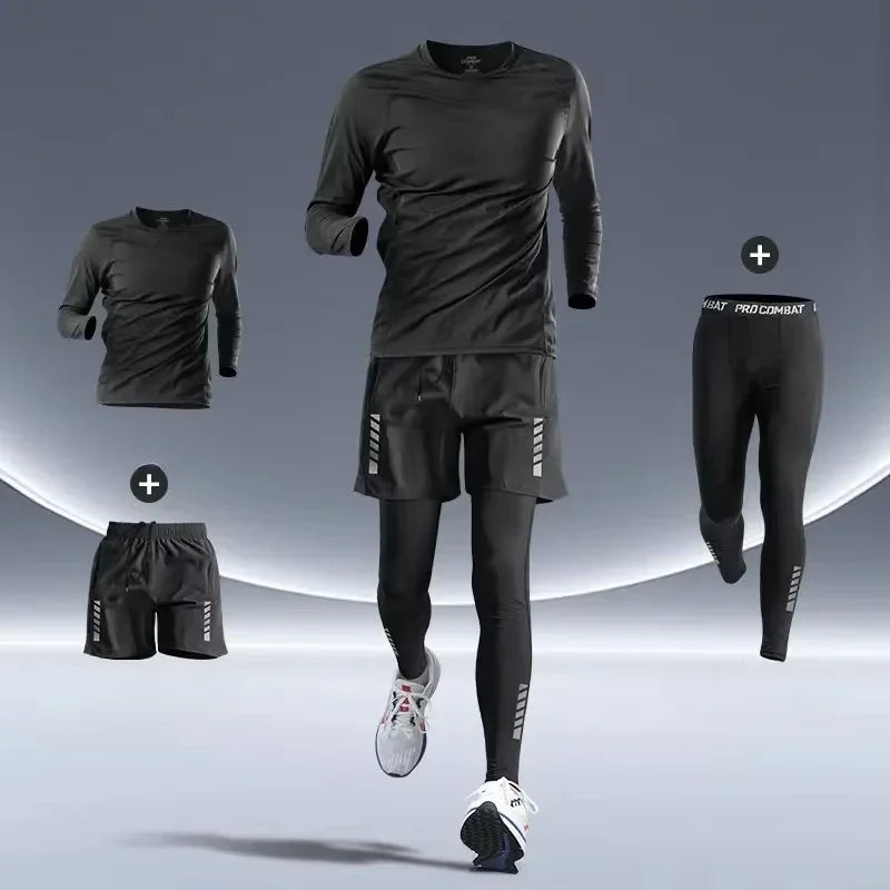 Men’s Sports Suits Fitness Clothes Tight-Fitting Quick-Drying Running Cycling Training Apparel for Autumn Night