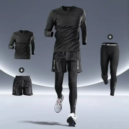 Men’s Sports Suits Fitness Clothes Tight-Fitting Quick-Drying Running Cycling Training Apparel for Autumn Night