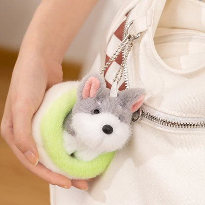 10cm Mini Cute Dog Plushies 2 in 1 Kawaii Soft Bag Pendant Love Dog in Doghouse Plush Toy Corgi Schnauzer Stuffed Doll Girl Gift