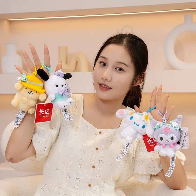 Sanrio Plush Doll Flower Series Cute Cinnamoroll Melody Plush Pendant Kawaii Hello Kitty Kuromi Plush Stuffed Doll Kid Xmas Gift