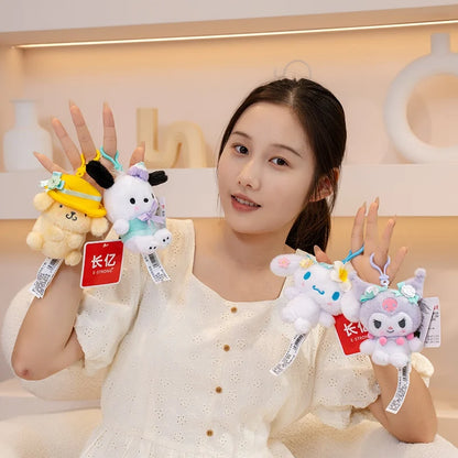 Sanrio Plush Doll Flower Series Cute Cinnamoroll Melody Plush Pendant Kawaii Hello Kitty Kuromi Plush Stuffed Doll Kid Xmas Gift