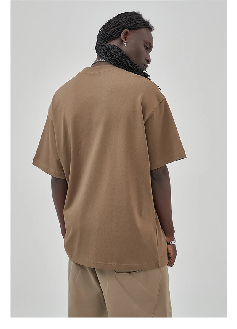 ZODF Summer Men 100% Cotton Solid Oversized Heavyweight 305gsm No-Shrink T-Shirt HY0165