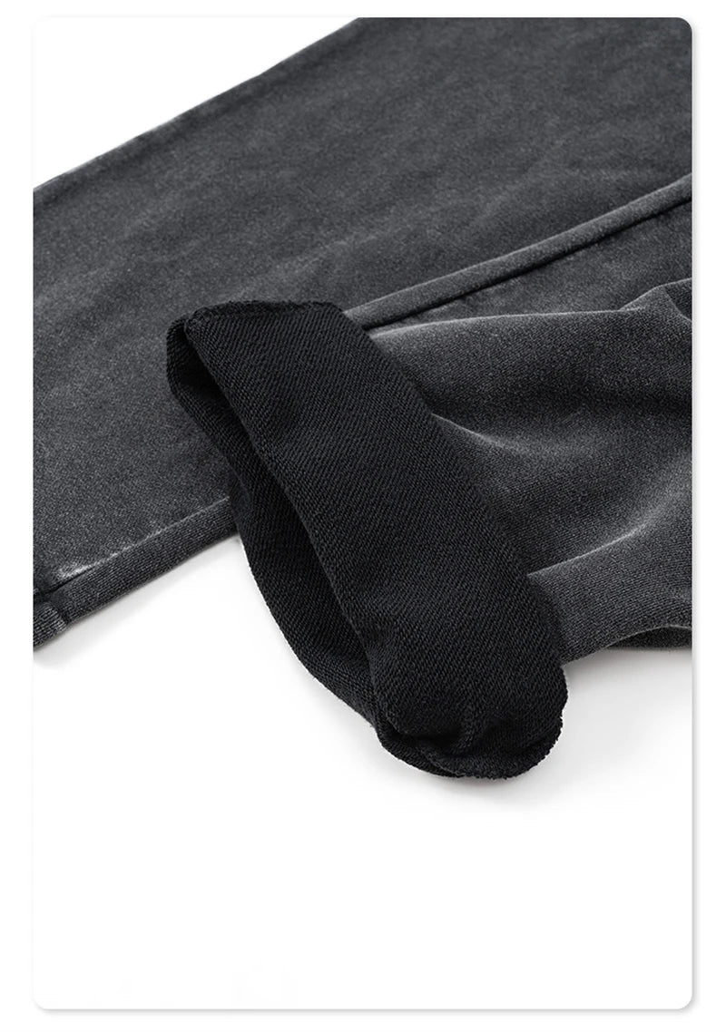 ZODF Retro Men Autumn Washed 380gsm Cotton Unisex High Street Oversized Solid Sport Straight Pants HY0885