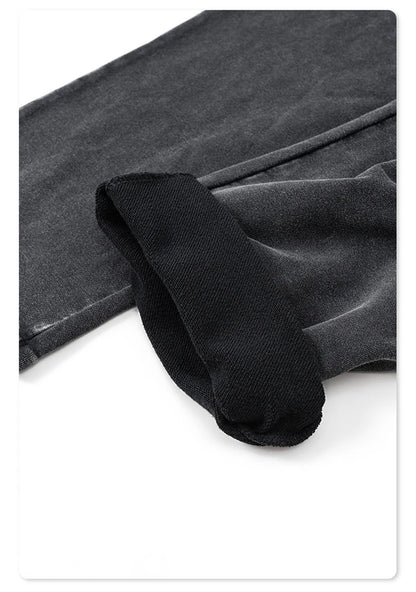 ZODF Retro Men Autumn Washed 380gsm Cotton Unisex High Street Oversized Solid Sport Straight Pants HY0885